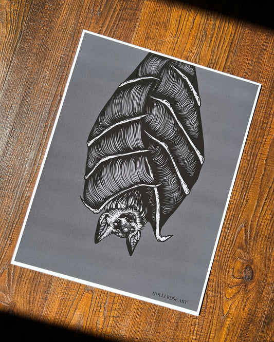 bat hanging upside down art print