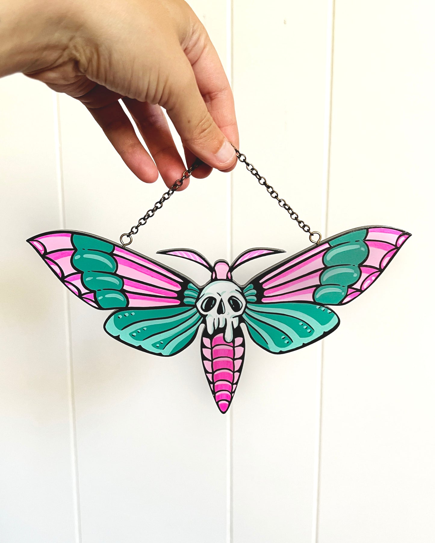 Pink Death Moth Hand Painted Wall Hanging