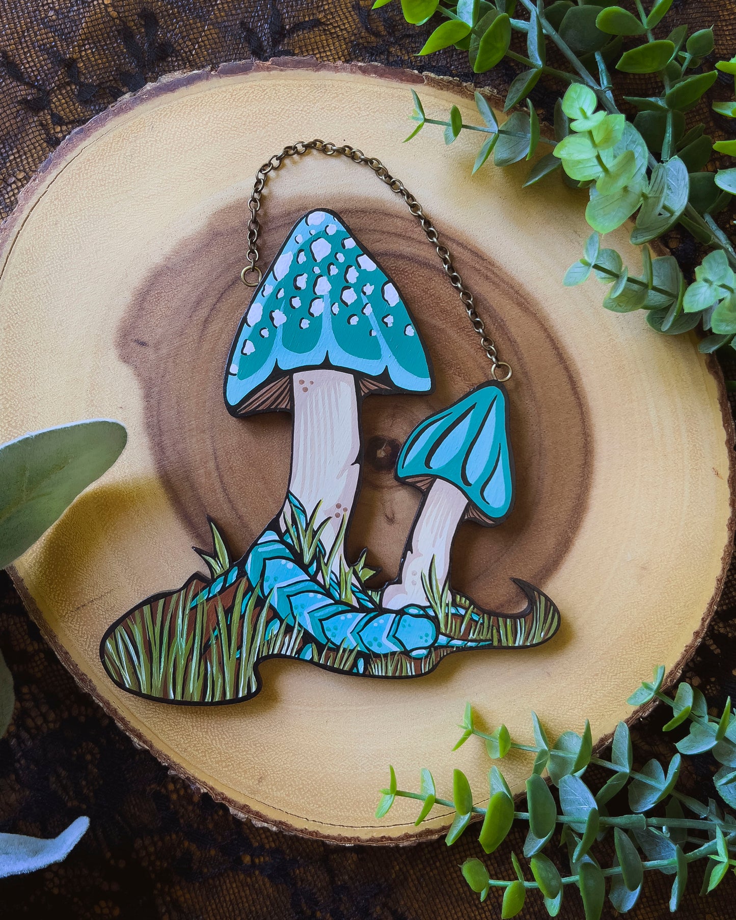Teal Mushroom Wall Hanging