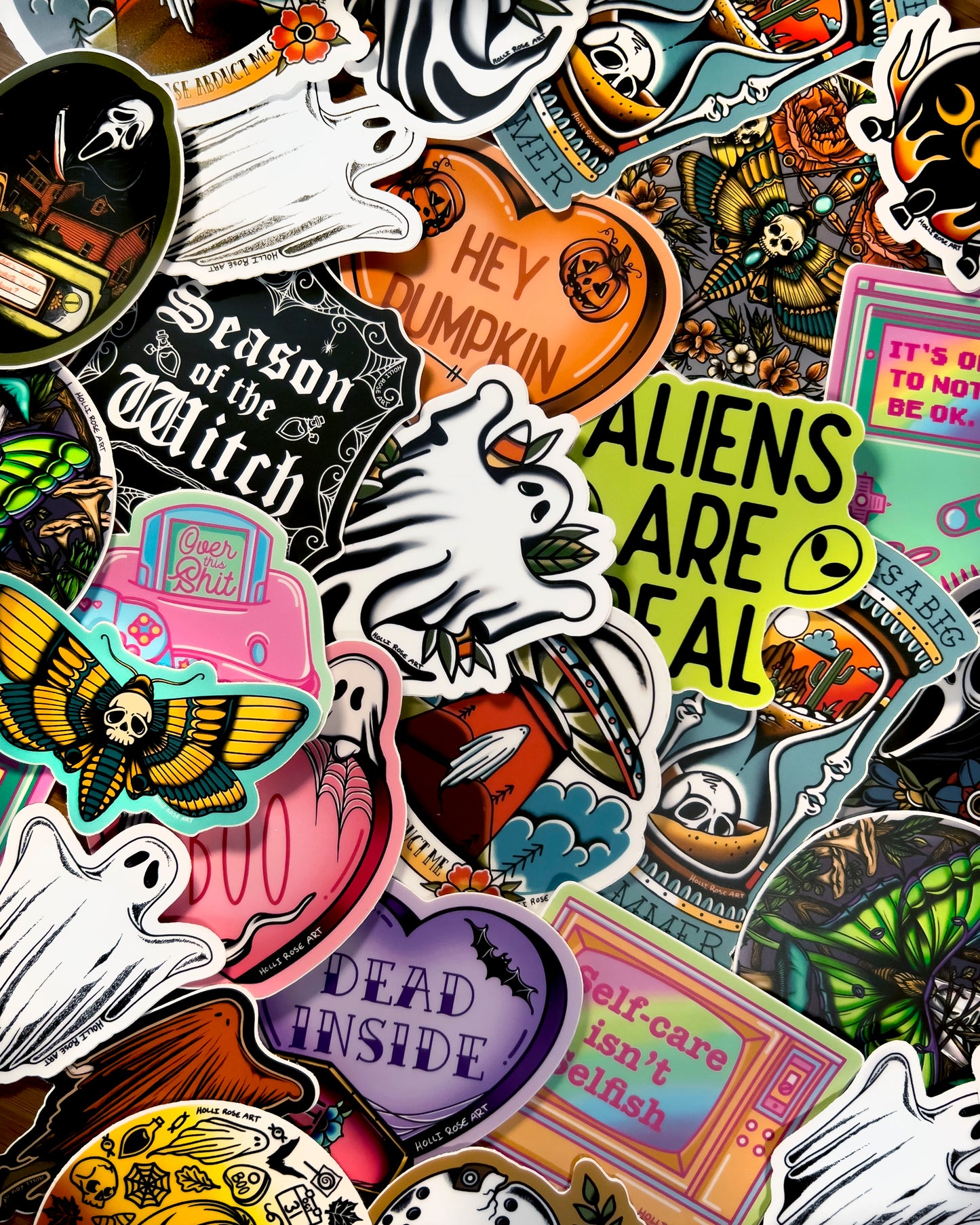a bunch of colorful stickers