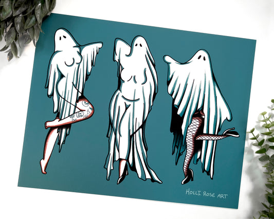 3 pinup ghosts art print
