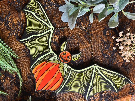 Pumpkin Bat Hand Painted Wall Hanging