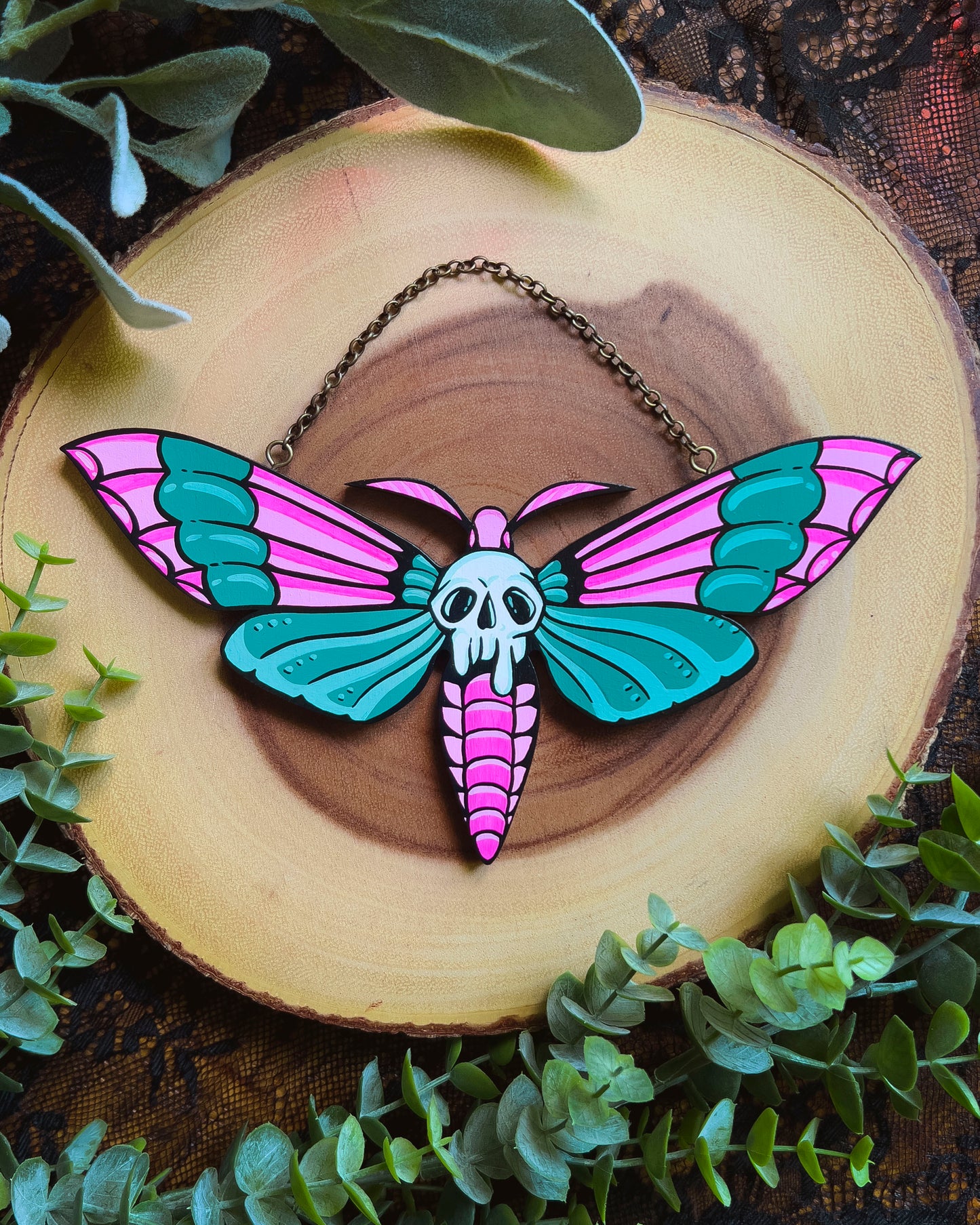 Pink Death Moth Hand Painted Wall Hanging