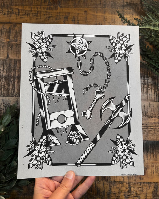 art print with midivil weapons