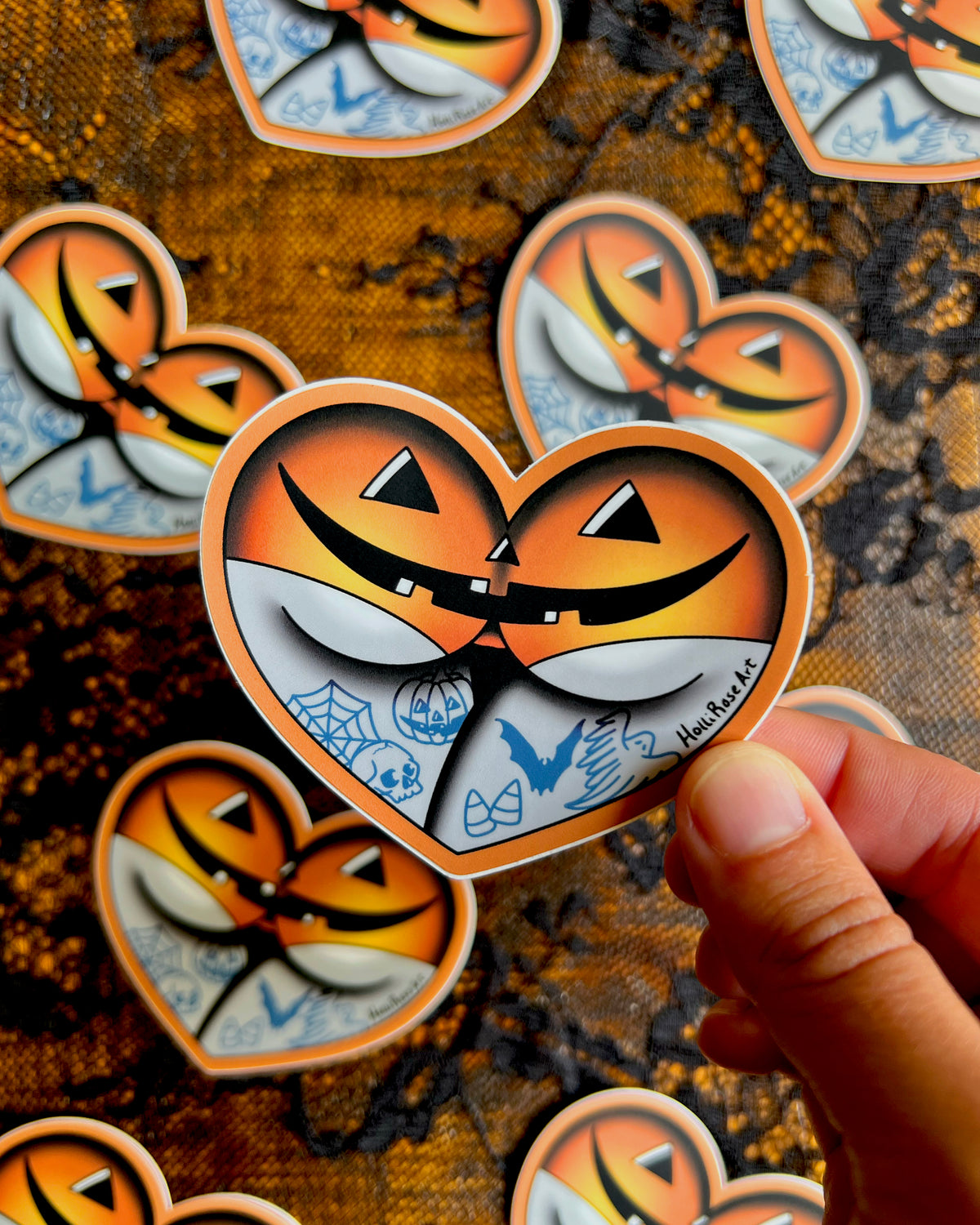 A booty wear halloween underwear in the shape of a heart and is a sticker