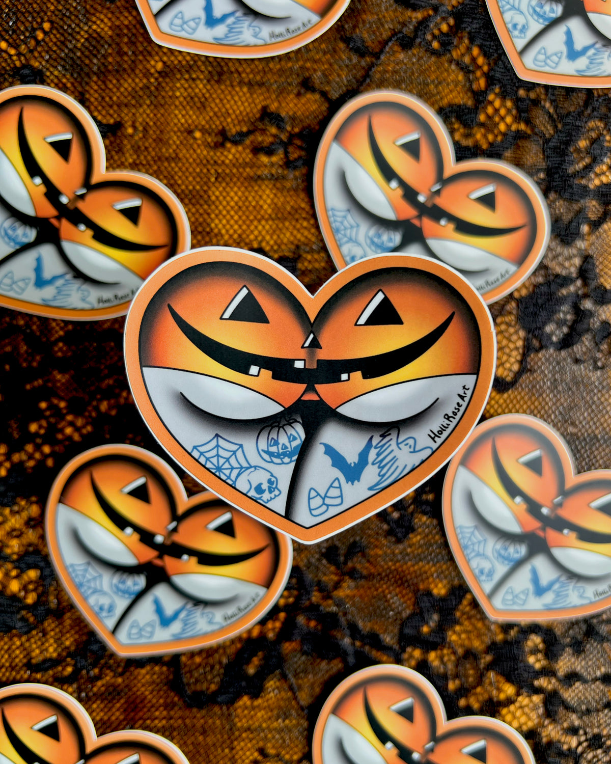 A booty wear halloween underwear in the shape of a heart and is a sticker