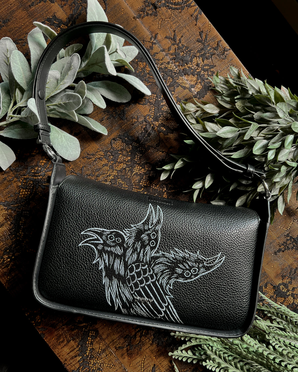 3 Headed Crow Hand Painted Purse