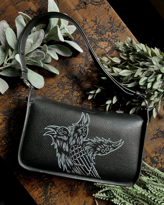 3 Headed Crow Hand Painted Purse