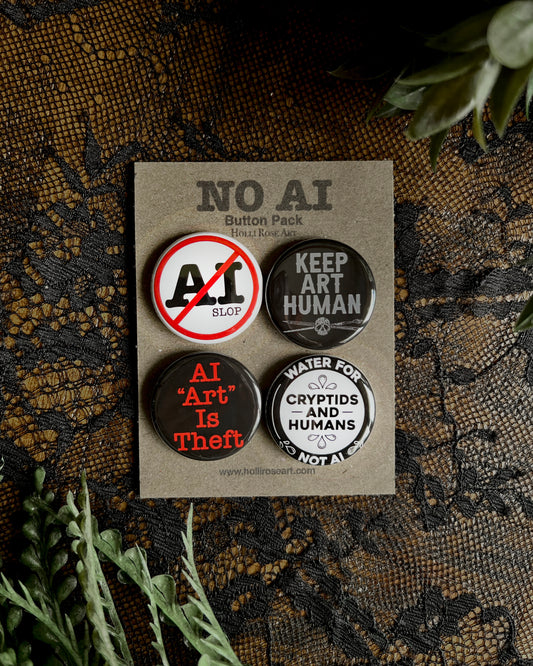 a button pack with 4 buttons that are against AI
