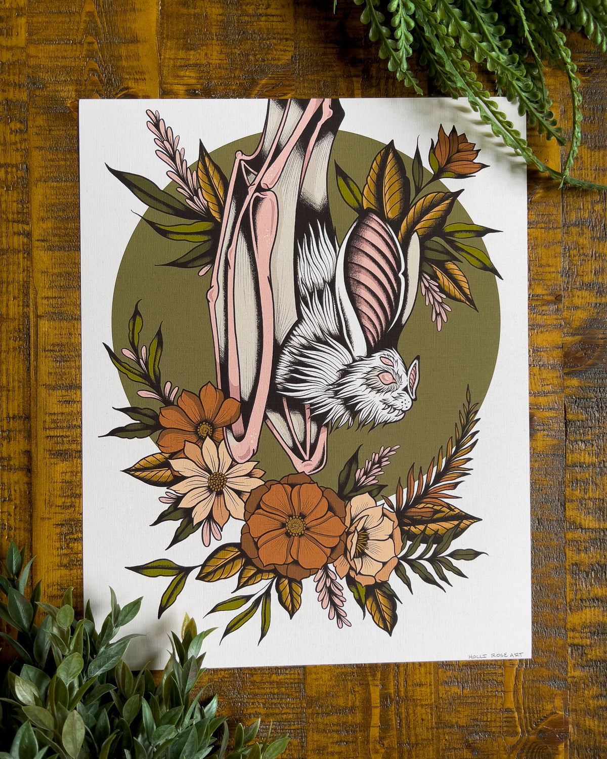 a print with a blind raccoon and a print with a white bat
