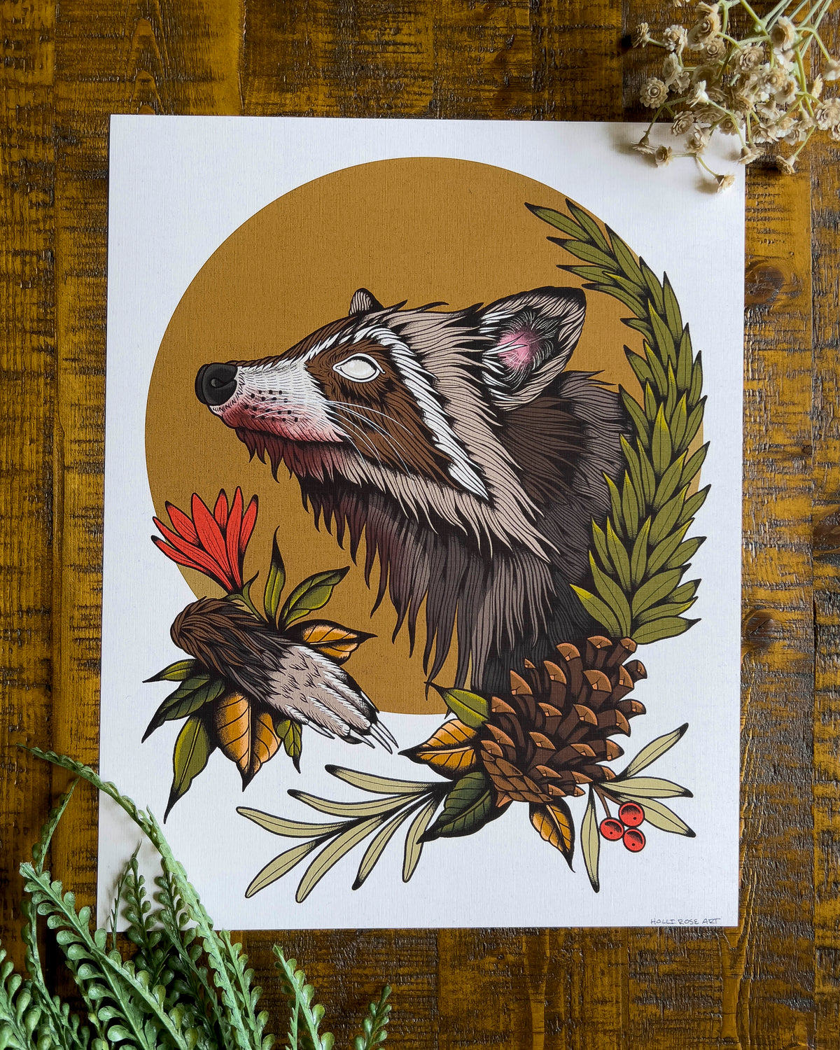 a print with a blind raccoon