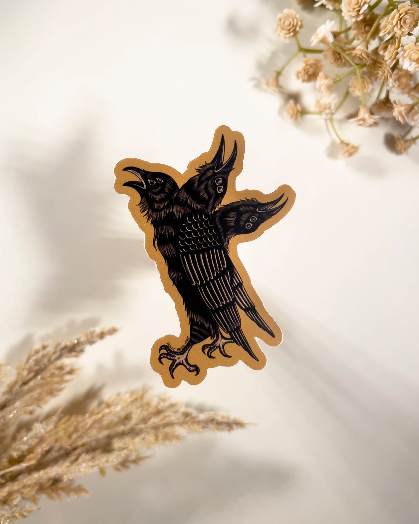 3 headed crow sticker 