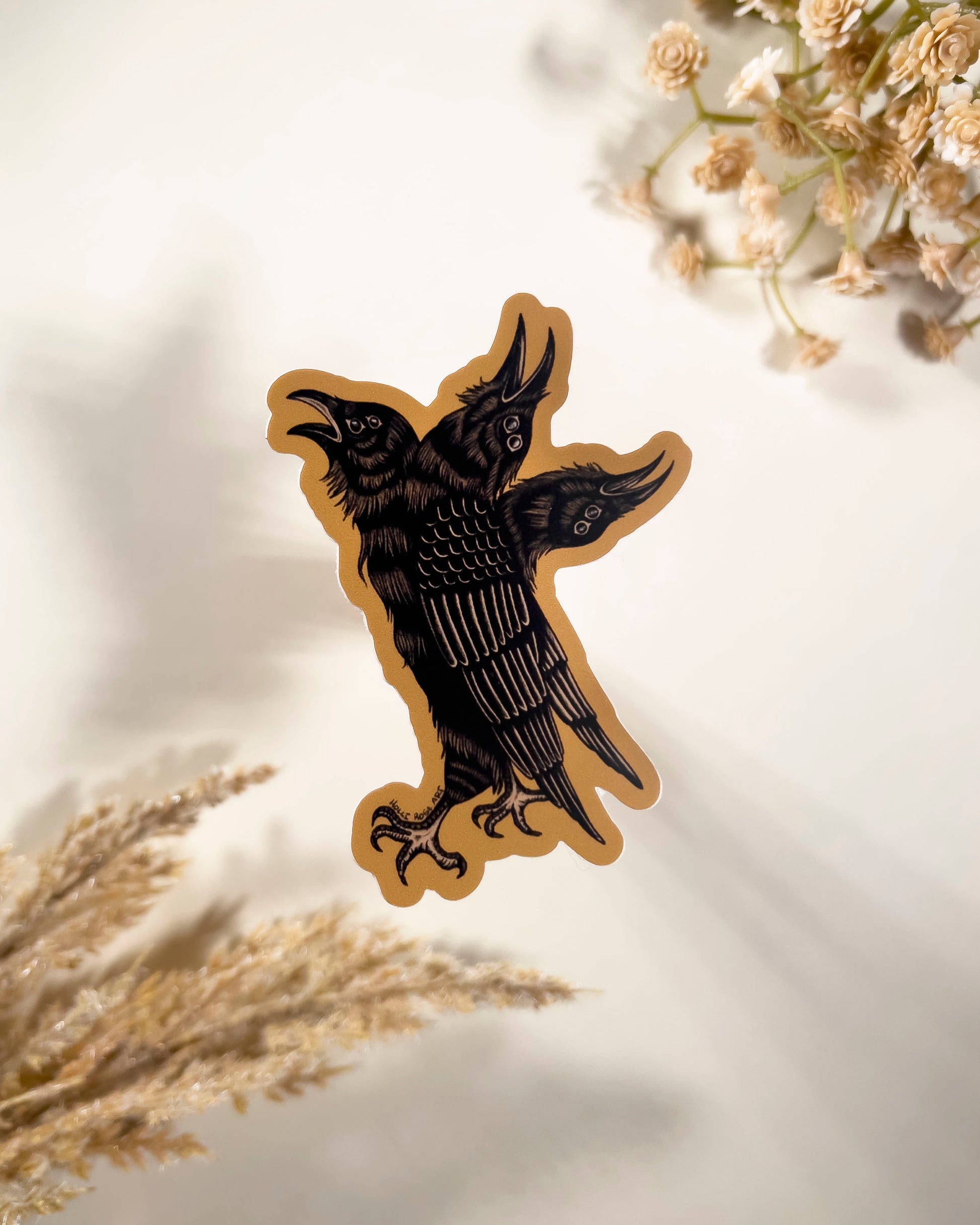 3 headed crow sticker 