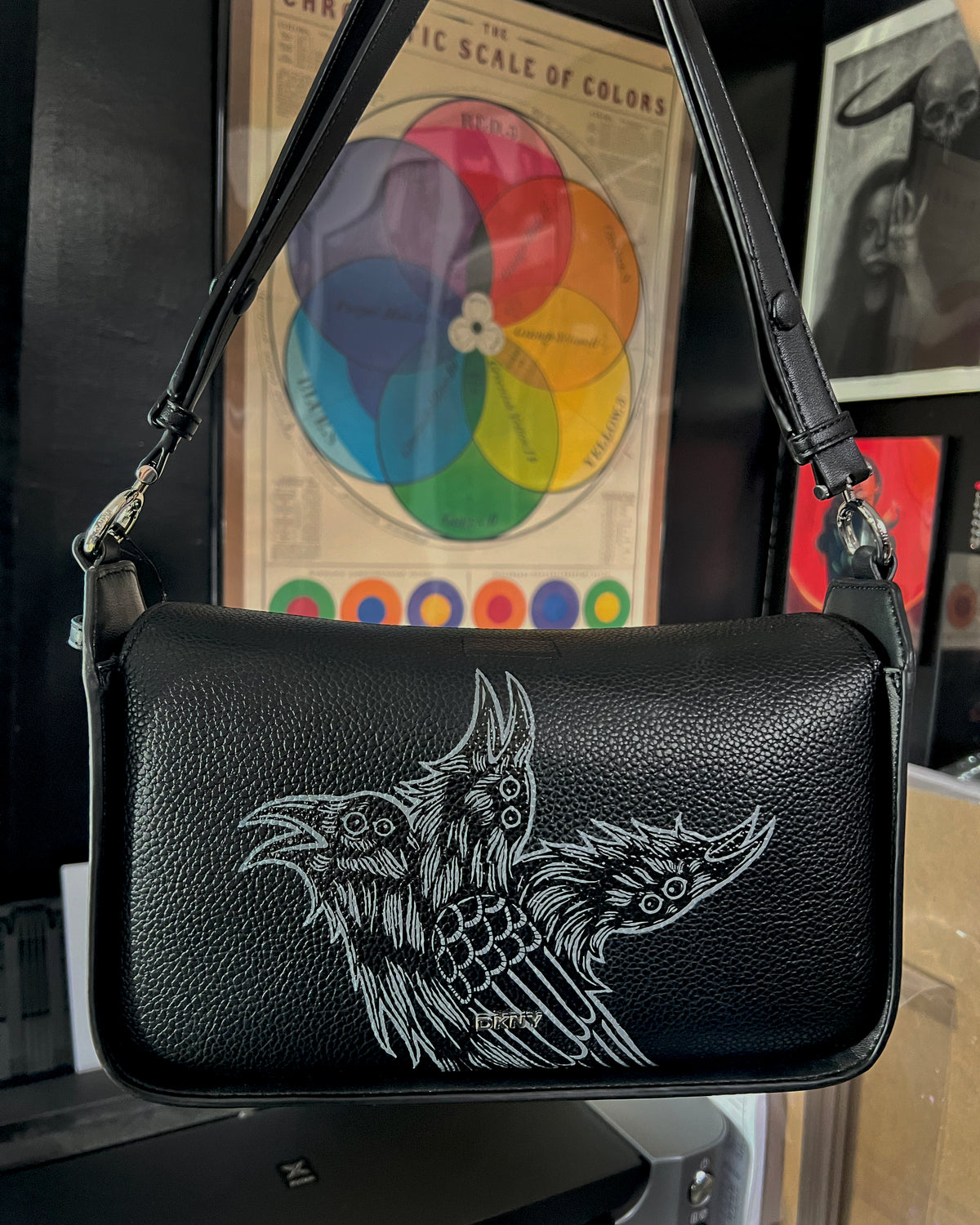 3 Headed Crow Hand Painted Purse