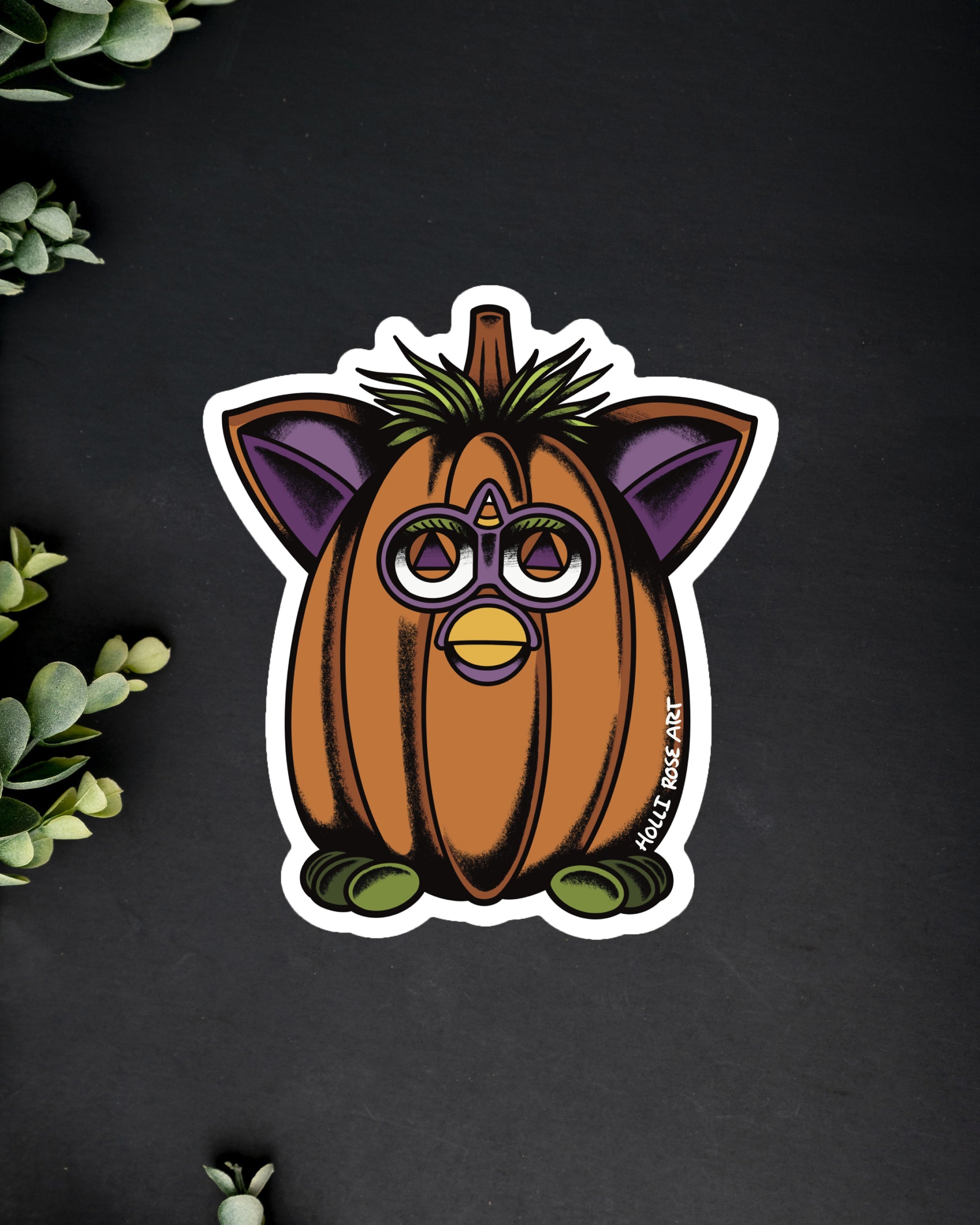 Pumpkin with animal ears and a mask on a dark background