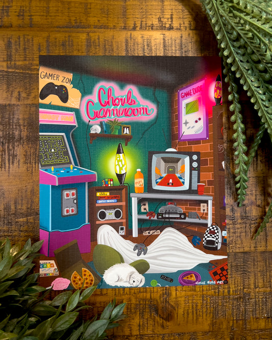 ghost in a gameroom art print
