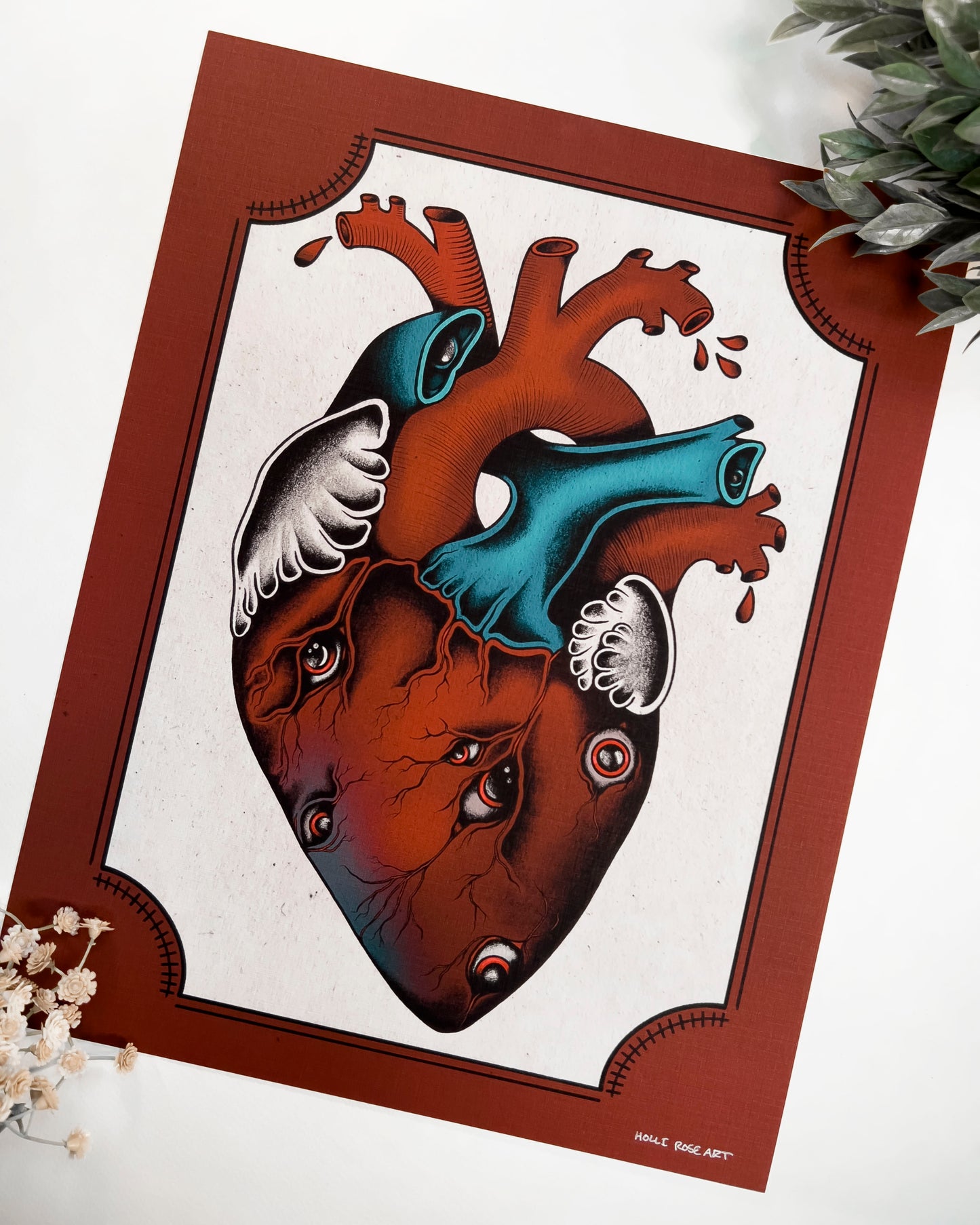 a heart with eyes print