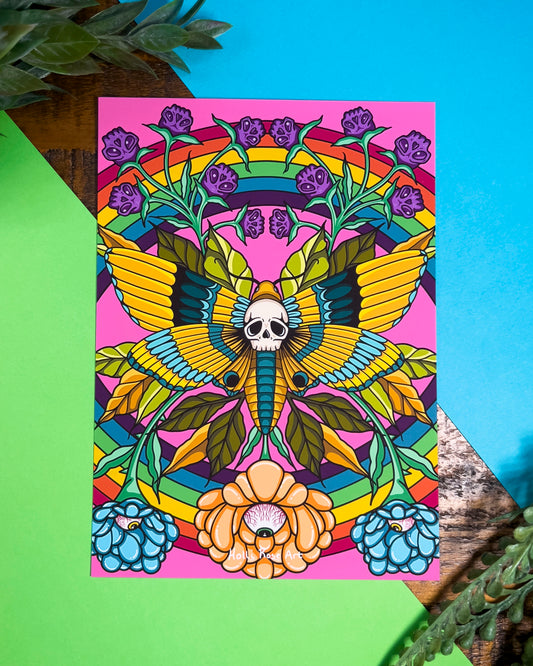 death moth with a rainbow art print