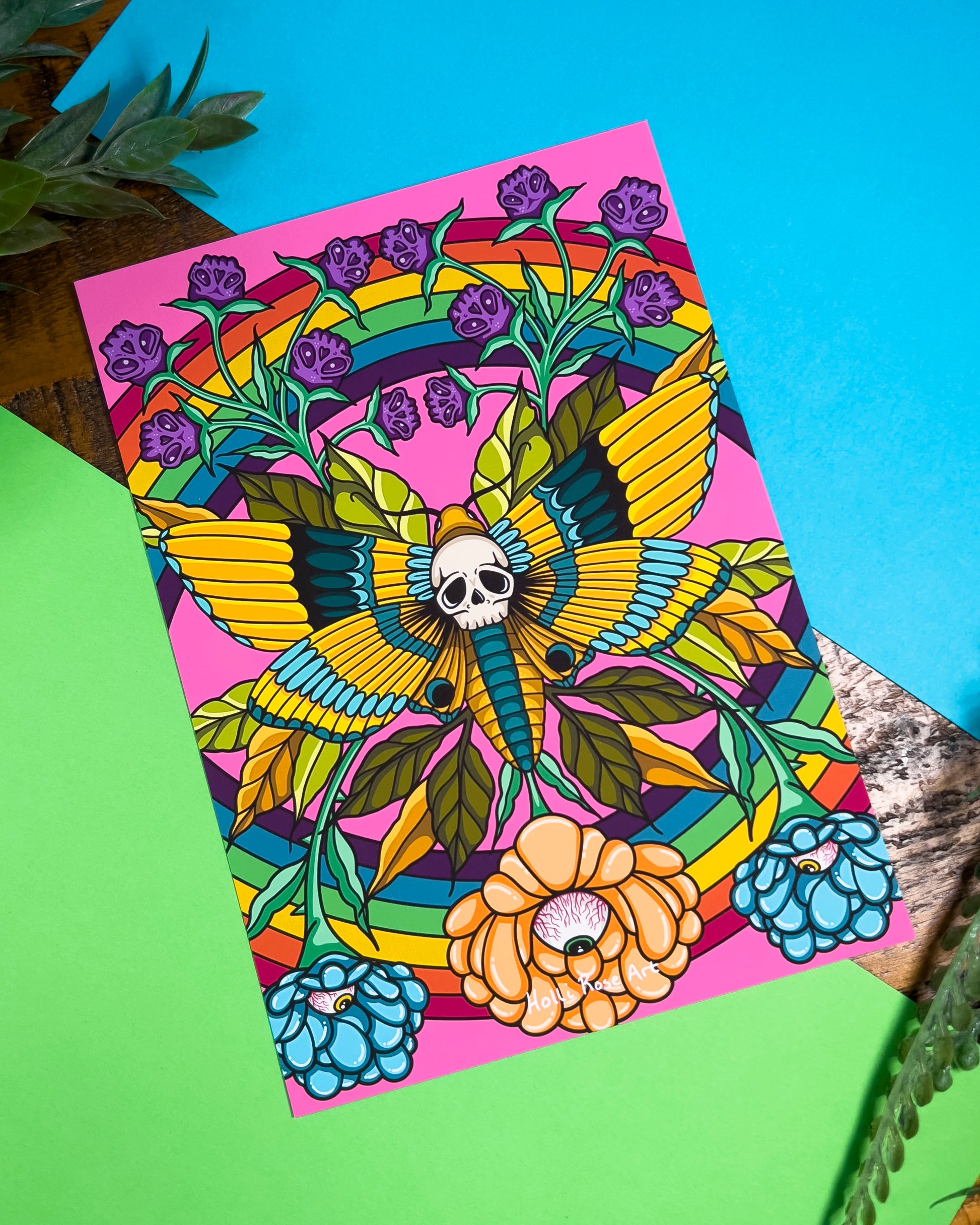 death moth with rainbow art print