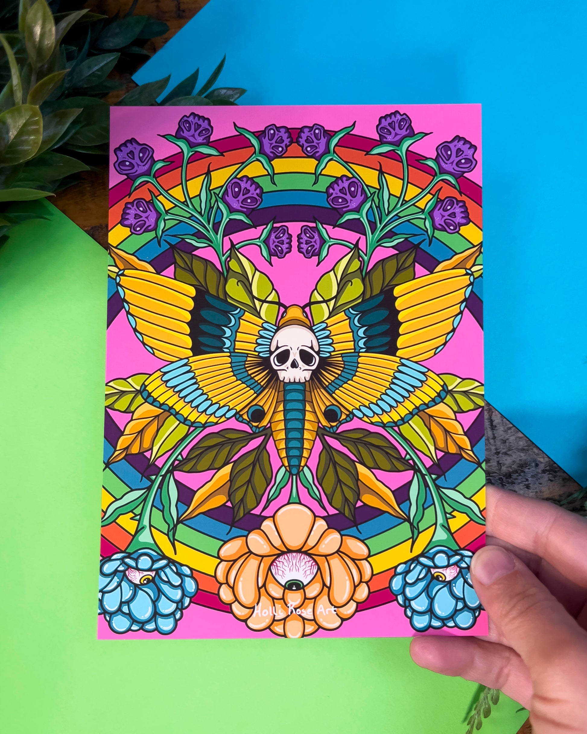 death moth with rainbows art print