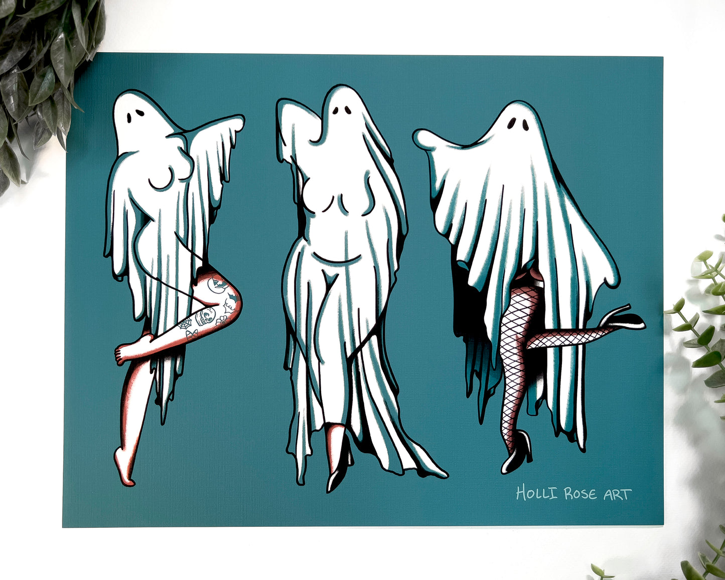 3 pinup ghosts art print