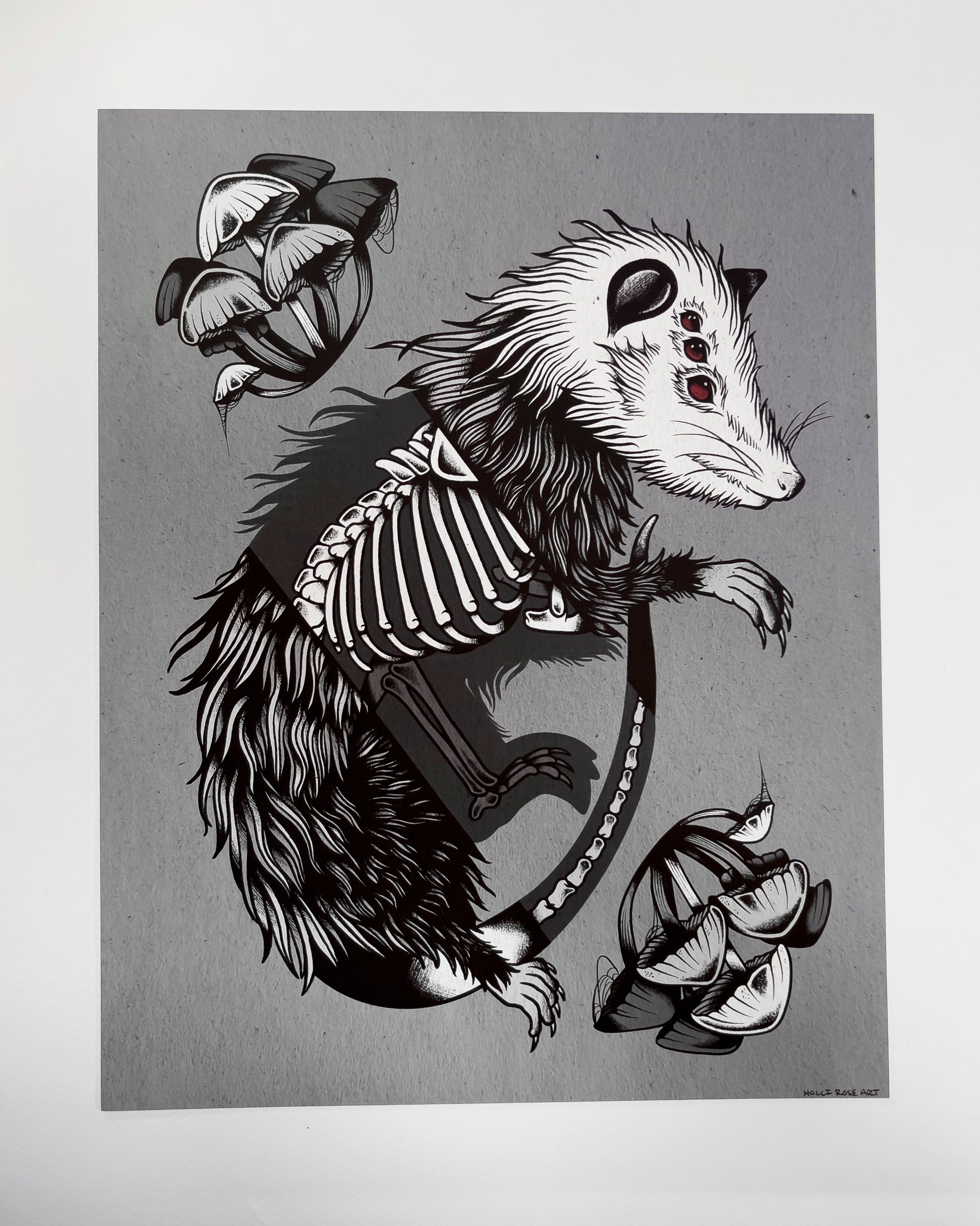 a possum with 3 eyes print
