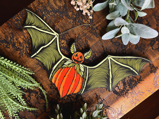 Pumpkin Bat Hand Painted Wall Hanging