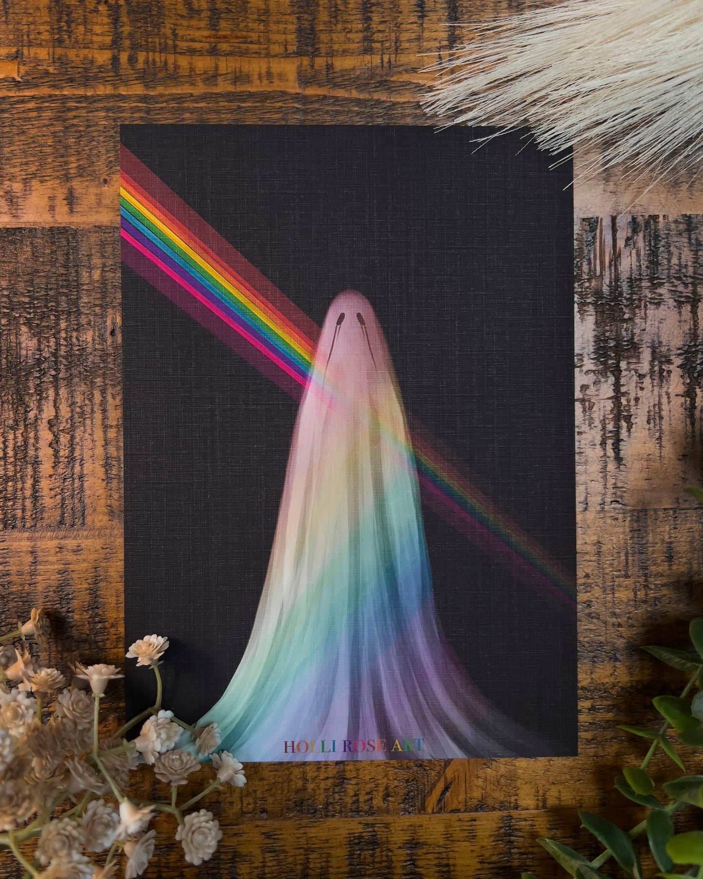 ghost with rainbow art print