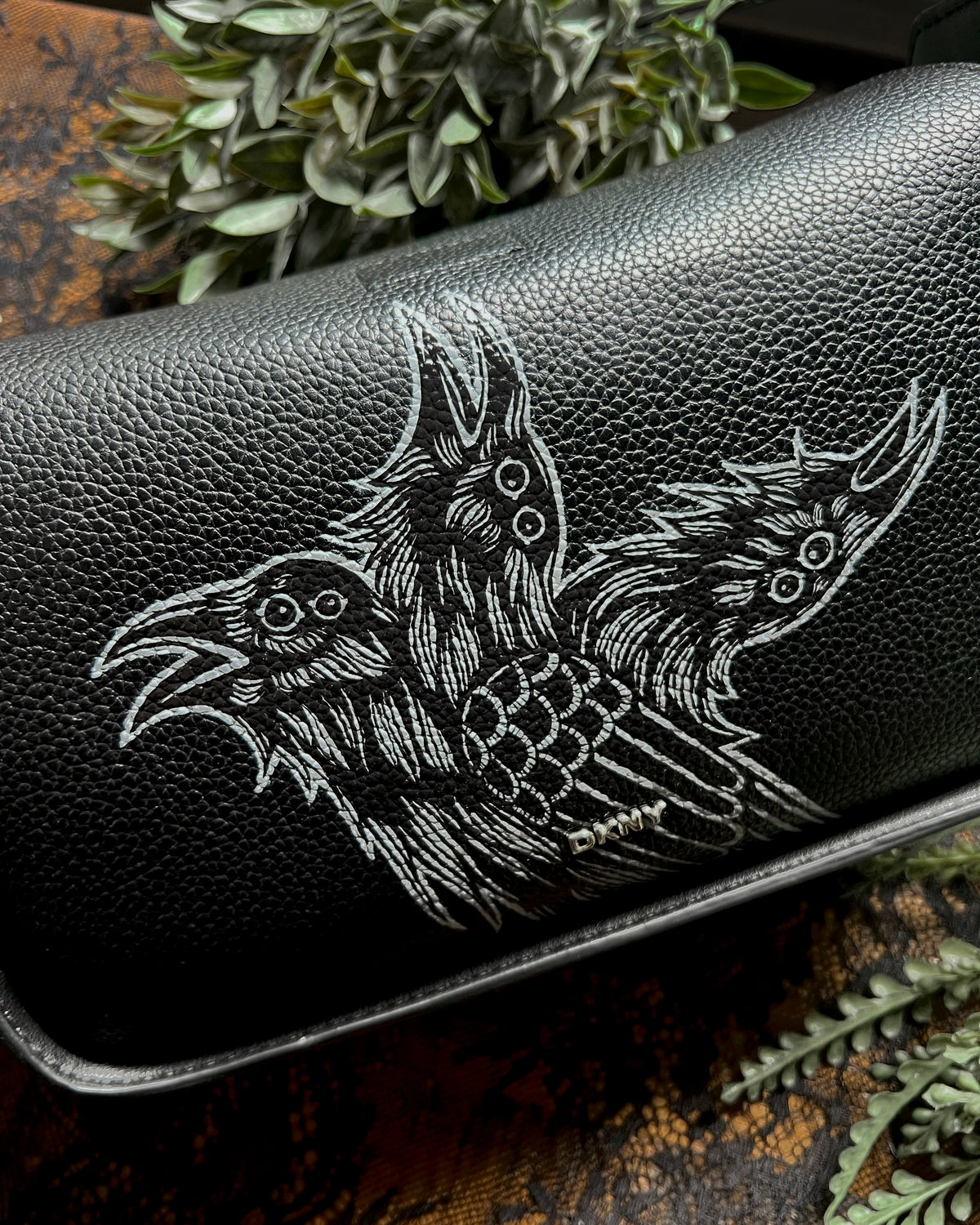 3 Headed Crow Hand Painted Purse