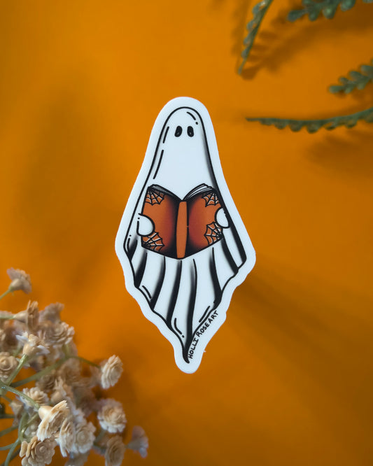 A Ghost reading a book sticker 