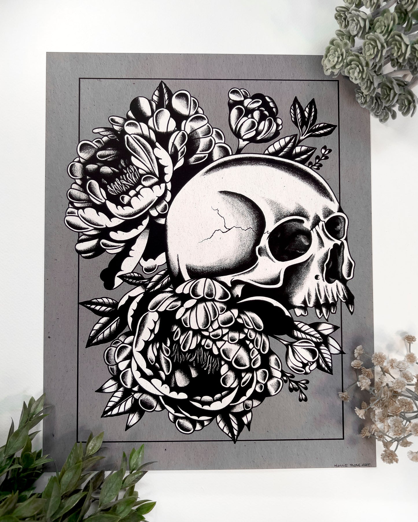 skull and flowers print