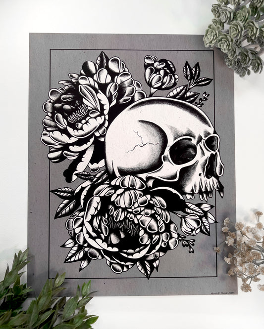 skull and flowers print