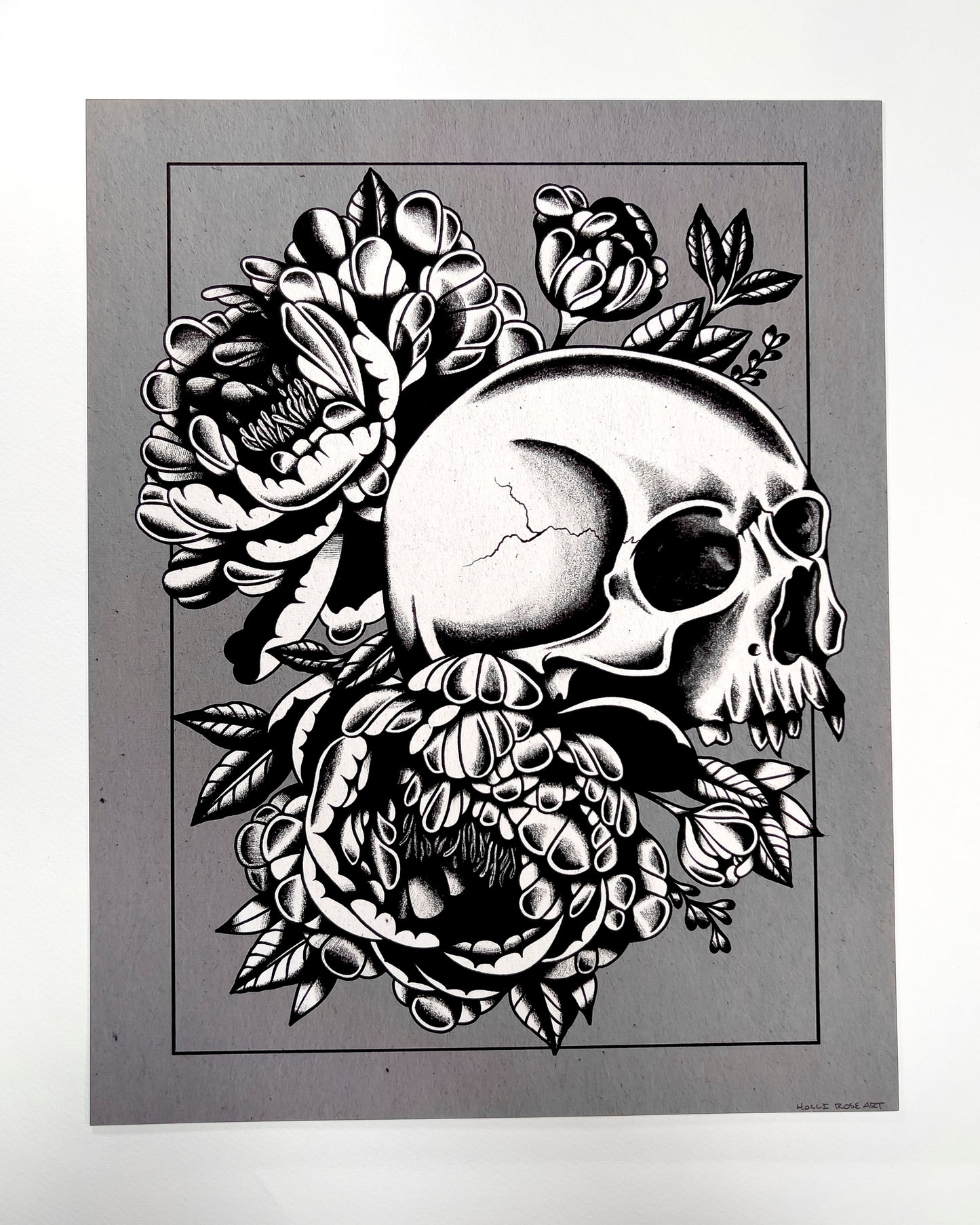 skull and flowers print