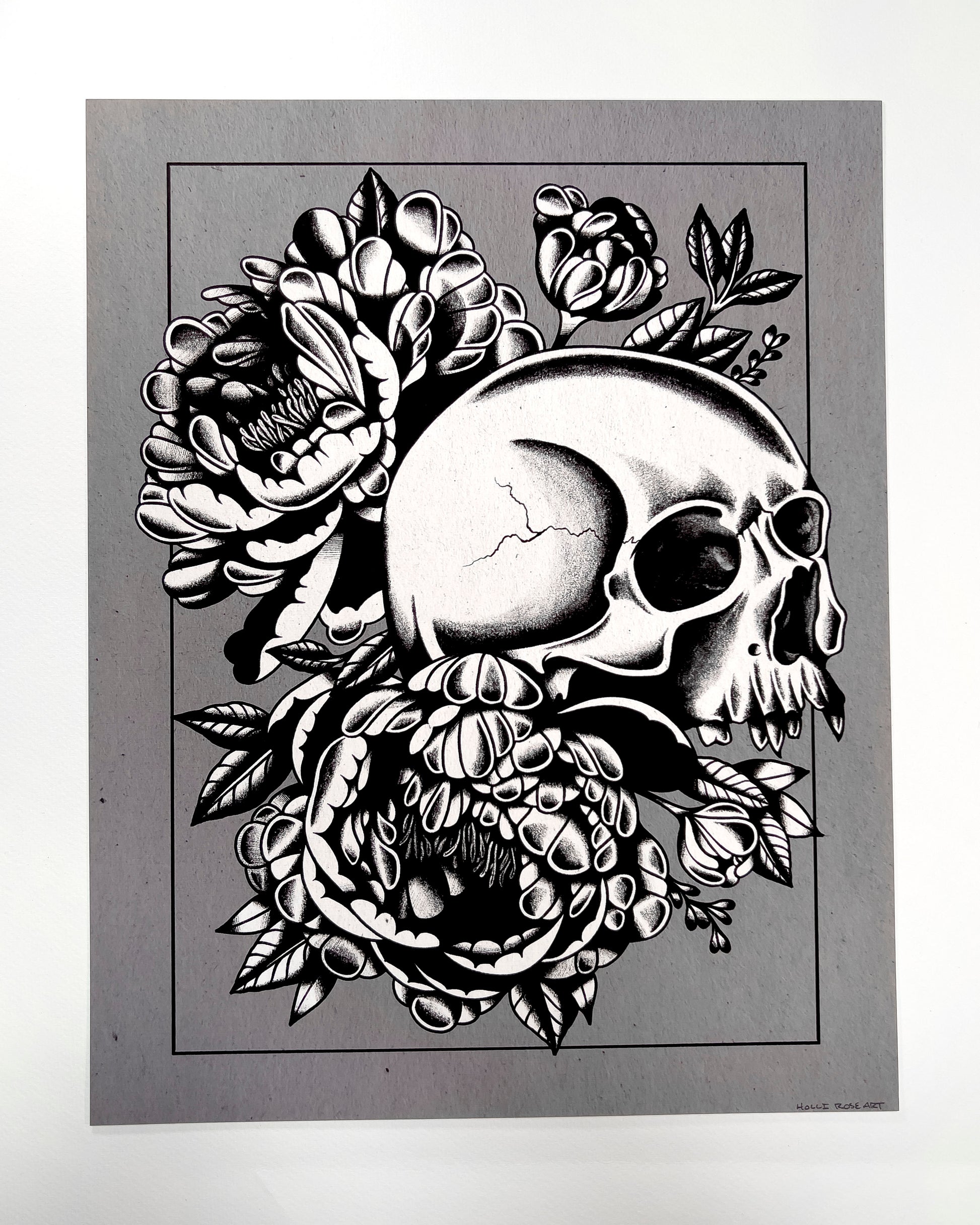 skull and flowers print