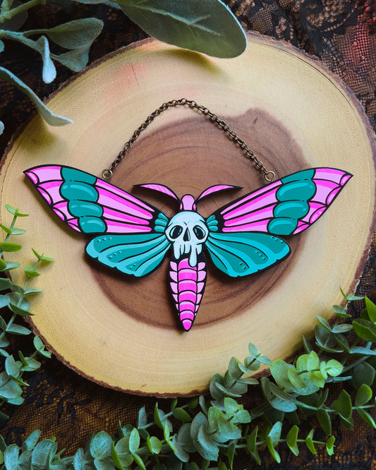 Pink Death Moth Hand Painted Wall Hanging