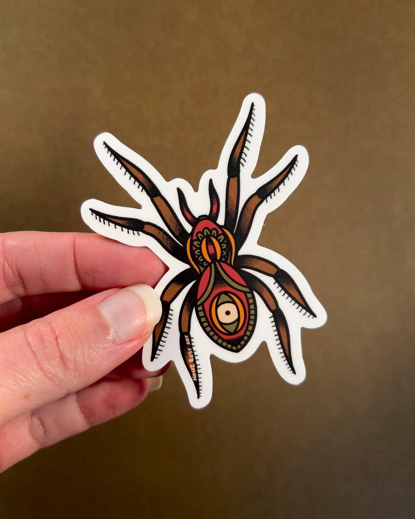 sticker of an American traditional tattoo spider
