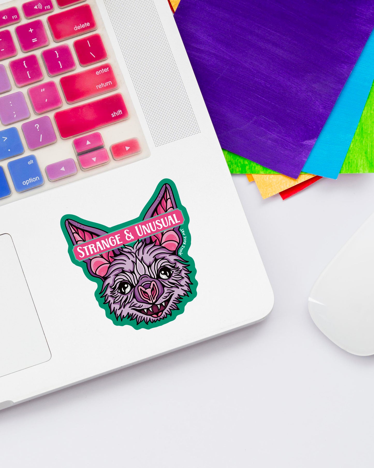 Sticker with a bat design on a laptop keyboard