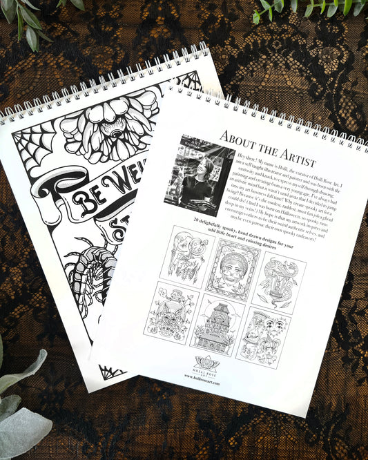 back of coloring book telling about the artist