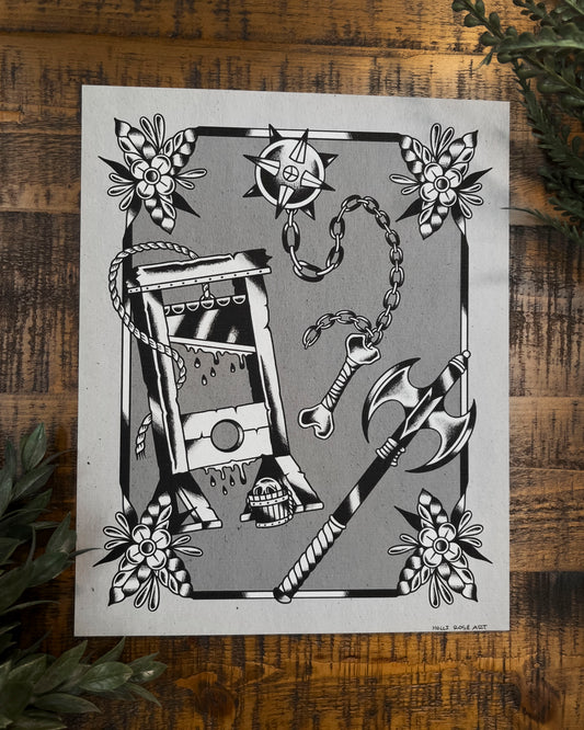 art print with midivil weapons
