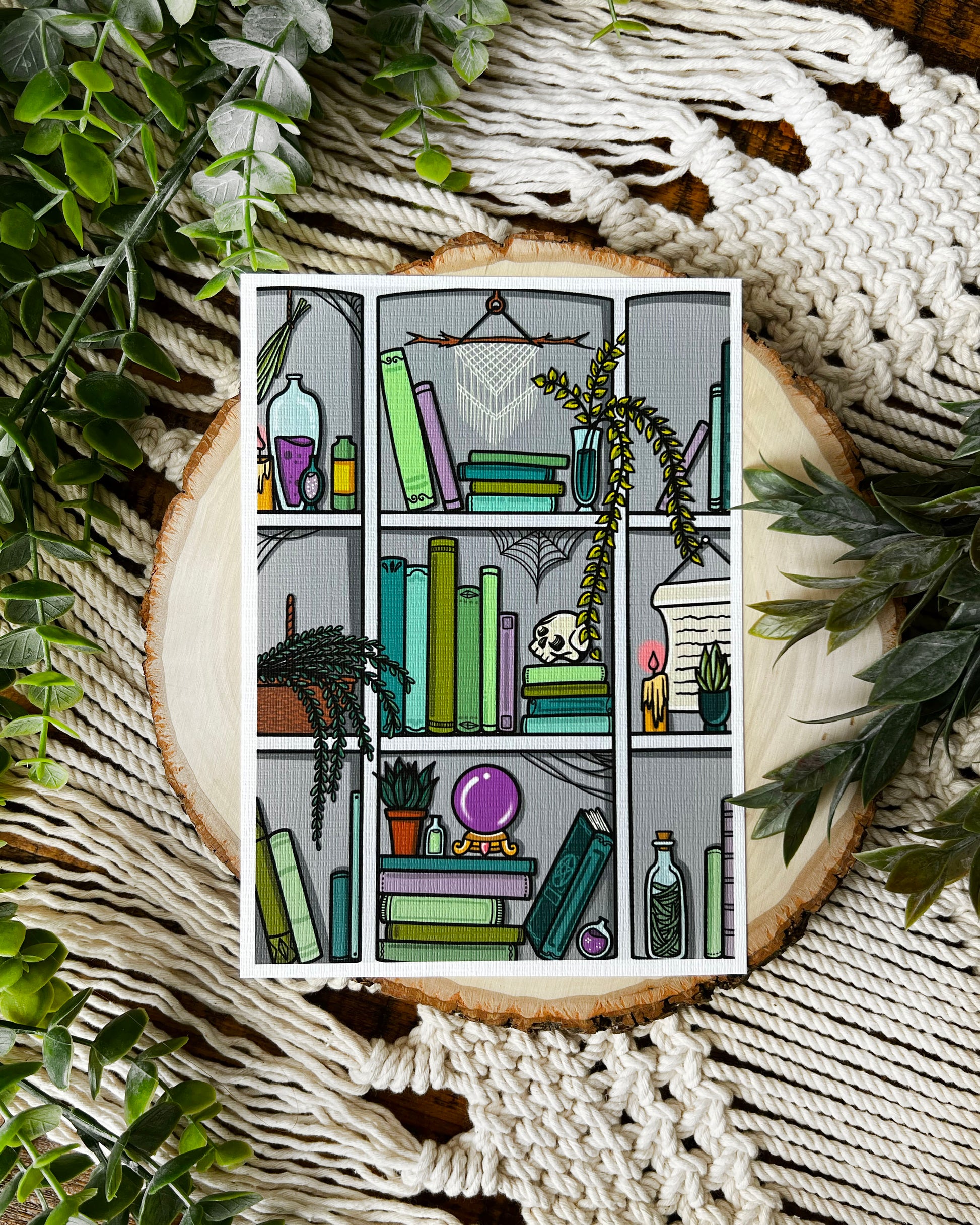art print of a witch's library book shelf 