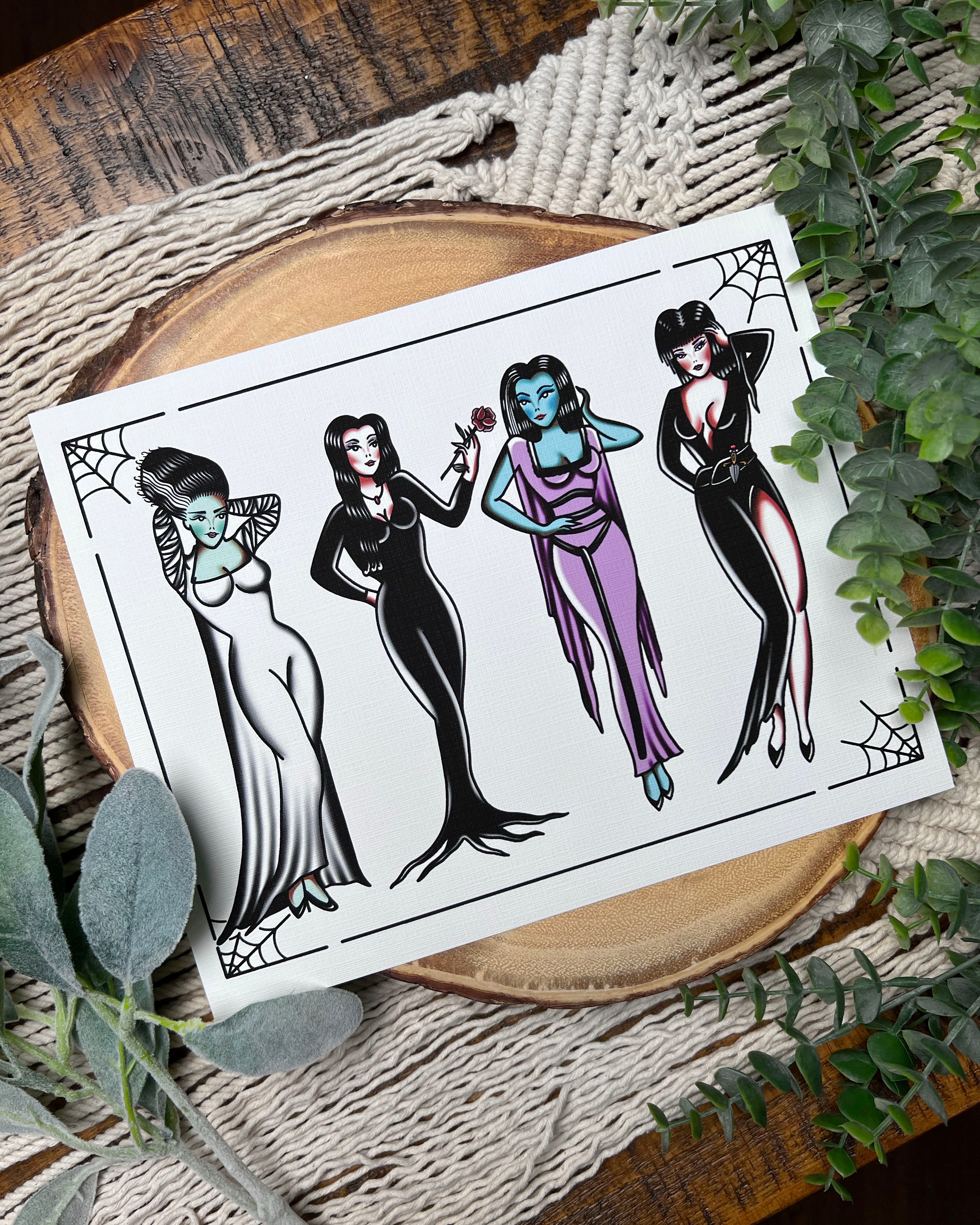 Pinup Girl Print Witches Tattoo Flash Sheet Halloween Tattoo - Etsy